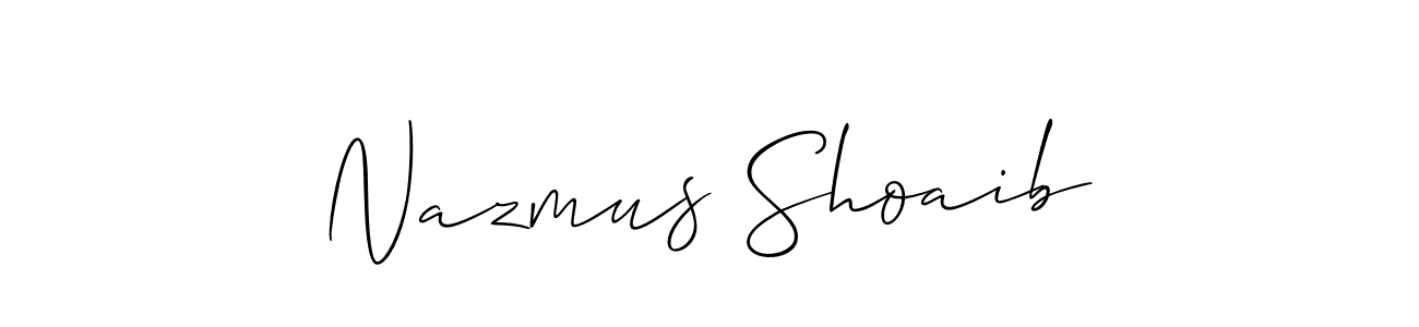 Make a short Nazmus Shoaib signature style. Manage your documents anywhere anytime using Allison_Script. Create and add eSignatures, submit forms, share and send files easily. Nazmus Shoaib signature style 2 images and pictures png