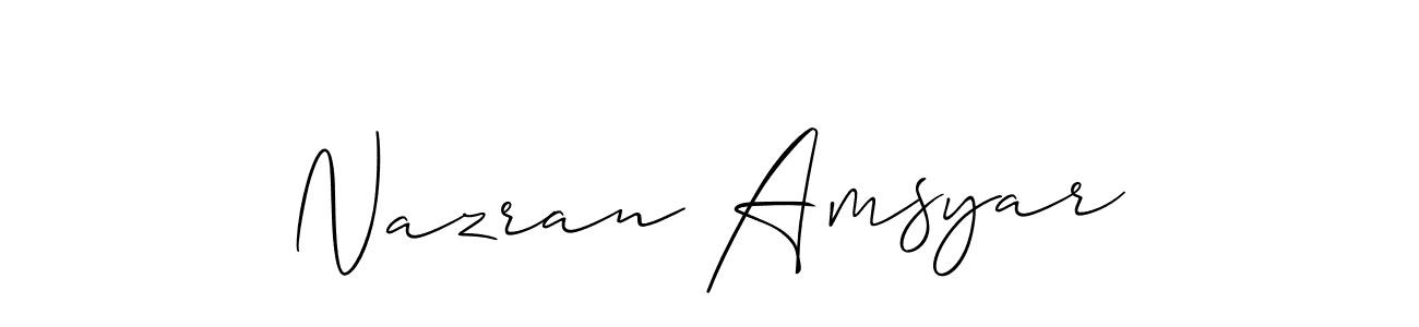 The best way (Allison_Script) to make a short signature is to pick only two or three words in your name. The name Nazran Amsyar include a total of six letters. For converting this name. Nazran Amsyar signature style 2 images and pictures png