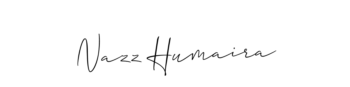 Allison_Script is a professional signature style that is perfect for those who want to add a touch of class to their signature. It is also a great choice for those who want to make their signature more unique. Get Nazz Humaira name to fancy signature for free. Nazz Humaira signature style 2 images and pictures png