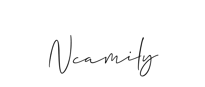 The best way (Allison_Script) to make a short signature is to pick only two or three words in your name. The name Ncamily include a total of six letters. For converting this name. Ncamily signature style 2 images and pictures png