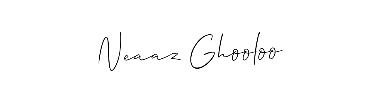 Create a beautiful signature design for name Neaaz Ghooloo. With this signature (Allison_Script) fonts, you can make a handwritten signature for free. Neaaz Ghooloo signature style 2 images and pictures png