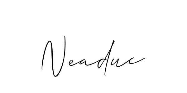 It looks lik you need a new signature style for name Neaduc. Design unique handwritten (Allison_Script) signature with our free signature maker in just a few clicks. Neaduc signature style 2 images and pictures png