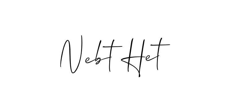 The best way (Allison_Script) to make a short signature is to pick only two or three words in your name. The name Nebt Het include a total of six letters. For converting this name. Nebt Het signature style 2 images and pictures png