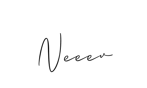 The best way (Allison_Script) to make a short signature is to pick only two or three words in your name. The name Neeev include a total of six letters. For converting this name. Neeev signature style 2 images and pictures png