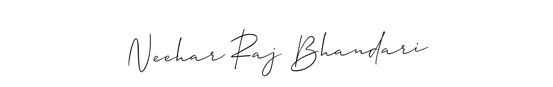 Allison_Script is a professional signature style that is perfect for those who want to add a touch of class to their signature. It is also a great choice for those who want to make their signature more unique. Get Neehar Raj Bhandari name to fancy signature for free. Neehar Raj Bhandari signature style 2 images and pictures png