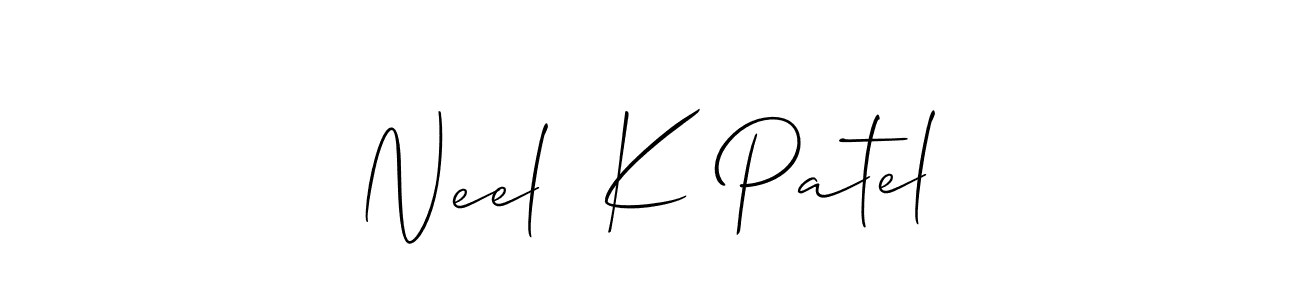You should practise on your own different ways (Allison_Script) to write your name (Neel  K Patel) in signature. don't let someone else do it for you. Neel  K Patel signature style 2 images and pictures png