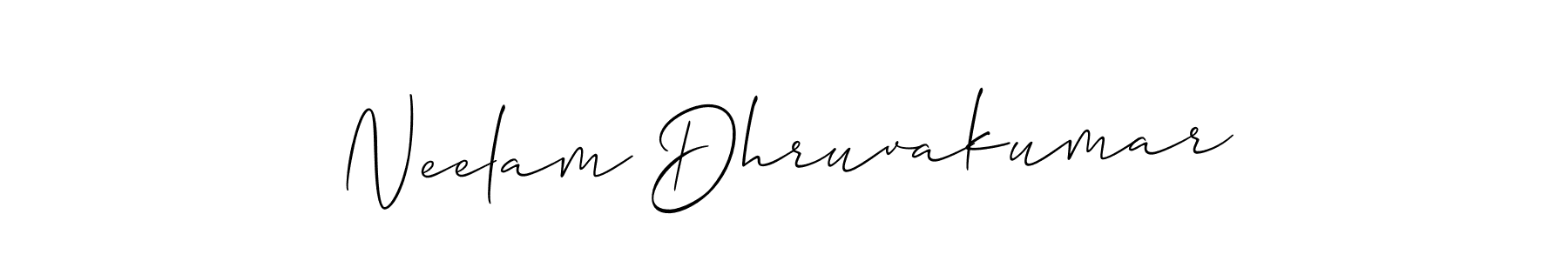 The best way (Allison_Script) to make a short signature is to pick only two or three words in your name. The name Neelam Dhruvakumar include a total of six letters. For converting this name. Neelam Dhruvakumar signature style 2 images and pictures png