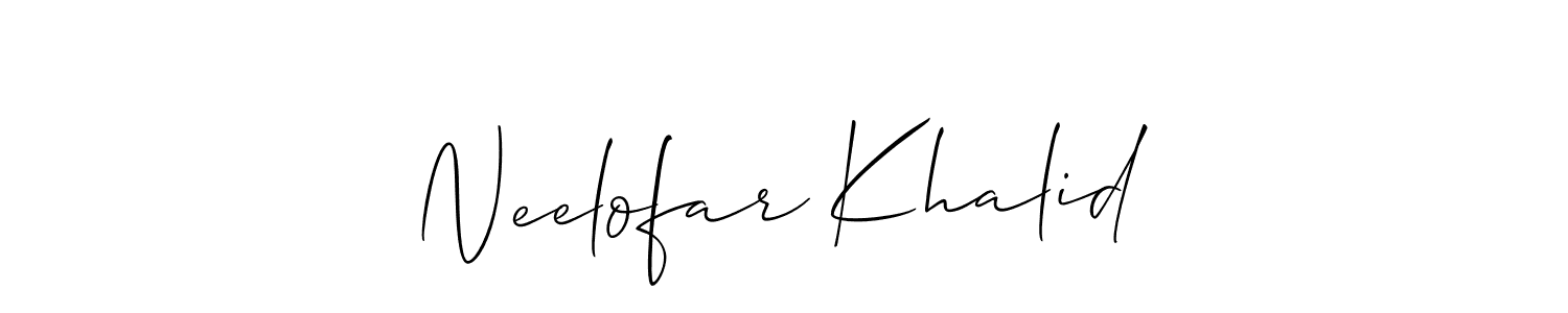 The best way (Allison_Script) to make a short signature is to pick only two or three words in your name. The name Neelofar Khalid include a total of six letters. For converting this name. Neelofar Khalid signature style 2 images and pictures png