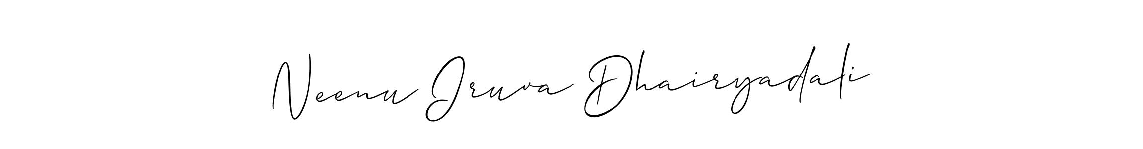 Allison_Script is a professional signature style that is perfect for those who want to add a touch of class to their signature. It is also a great choice for those who want to make their signature more unique. Get Neenu Iruva Dhairyadali name to fancy signature for free. Neenu Iruva Dhairyadali signature style 2 images and pictures png