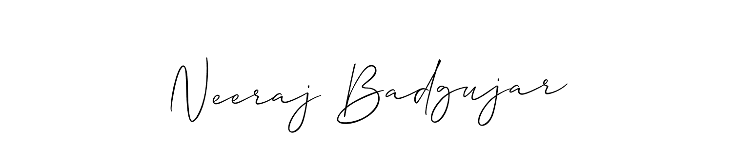 Make a short Neeraj Badgujar signature style. Manage your documents anywhere anytime using Allison_Script. Create and add eSignatures, submit forms, share and send files easily. Neeraj Badgujar signature style 2 images and pictures png