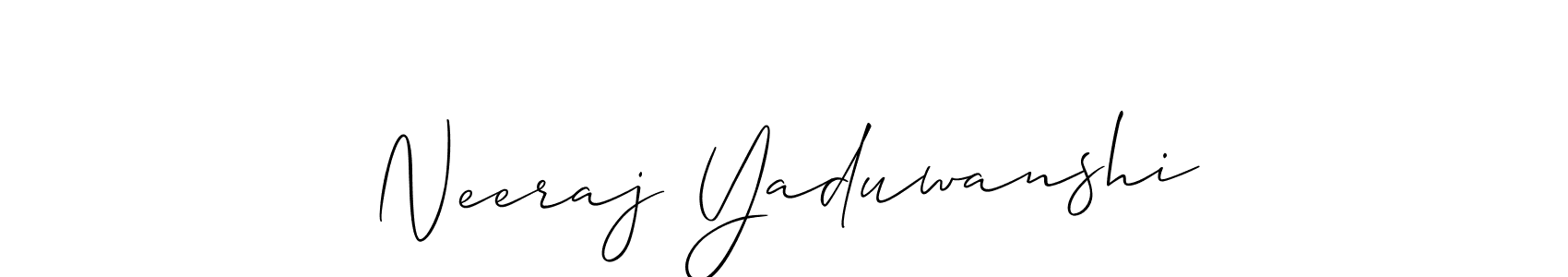 The best way (Allison_Script) to make a short signature is to pick only two or three words in your name. The name Neeraj Yaduwanshi include a total of six letters. For converting this name. Neeraj Yaduwanshi signature style 2 images and pictures png
