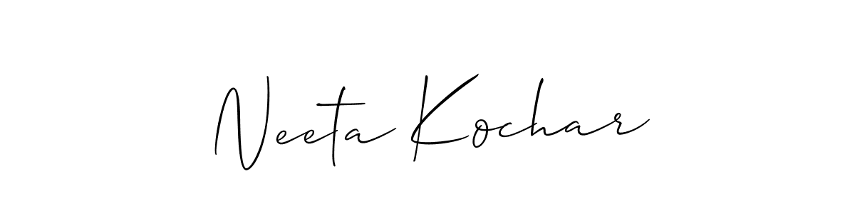 The best way (Allison_Script) to make a short signature is to pick only two or three words in your name. The name Neeta Kochar include a total of six letters. For converting this name. Neeta Kochar signature style 2 images and pictures png