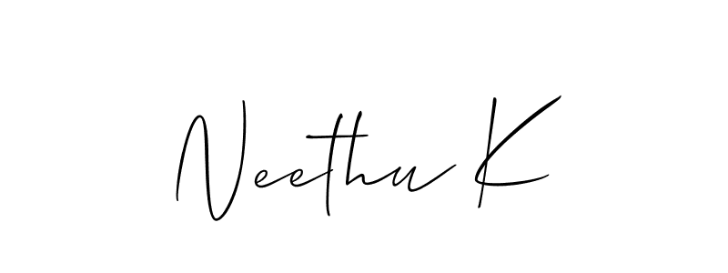 if you are searching for the best signature style for your name Neethu K. so please give up your signature search. here we have designed multiple signature styles  using Allison_Script. Neethu K signature style 2 images and pictures png