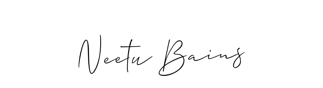 Allison_Script is a professional signature style that is perfect for those who want to add a touch of class to their signature. It is also a great choice for those who want to make their signature more unique. Get Neetu Bains name to fancy signature for free. Neetu Bains signature style 2 images and pictures png