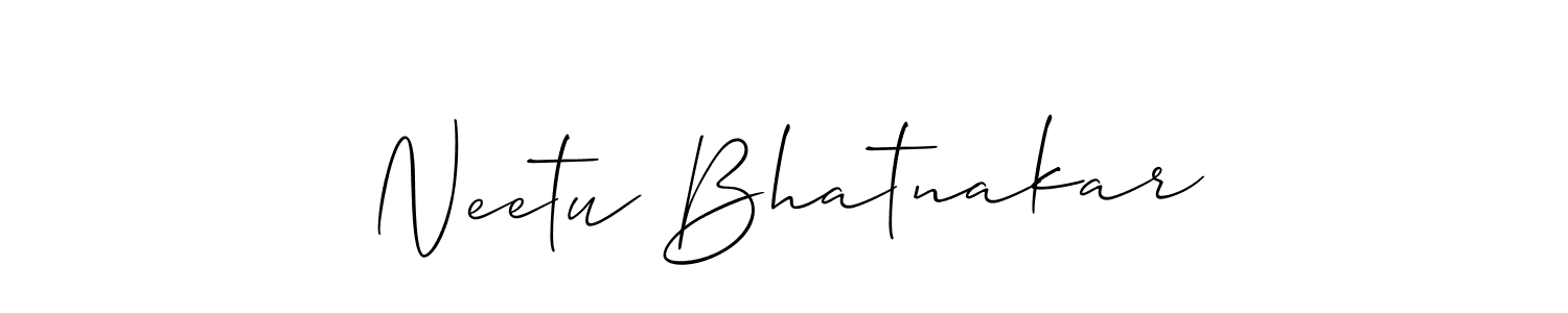 Allison_Script is a professional signature style that is perfect for those who want to add a touch of class to their signature. It is also a great choice for those who want to make their signature more unique. Get Neetu Bhatnakar name to fancy signature for free. Neetu Bhatnakar signature style 2 images and pictures png