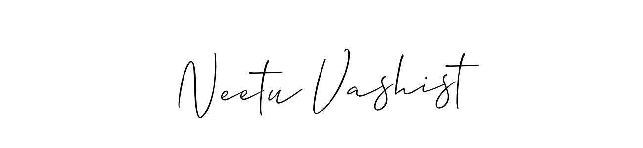 It looks lik you need a new signature style for name Neetu Vashist. Design unique handwritten (Allison_Script) signature with our free signature maker in just a few clicks. Neetu Vashist signature style 2 images and pictures png