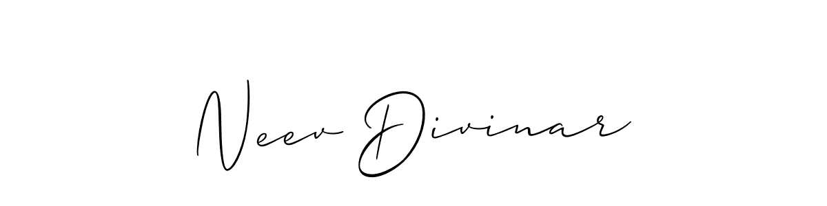 The best way (Allison_Script) to make a short signature is to pick only two or three words in your name. The name Neev Divinar include a total of six letters. For converting this name. Neev Divinar signature style 2 images and pictures png