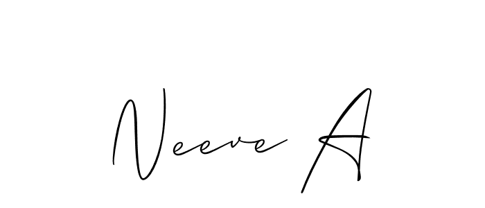 The best way (Allison_Script) to make a short signature is to pick only two or three words in your name. The name Neeve A include a total of six letters. For converting this name. Neeve A signature style 2 images and pictures png