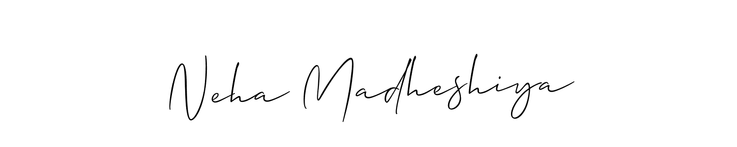 The best way (Allison_Script) to make a short signature is to pick only two or three words in your name. The name Neha Madheshiya include a total of six letters. For converting this name. Neha Madheshiya signature style 2 images and pictures png