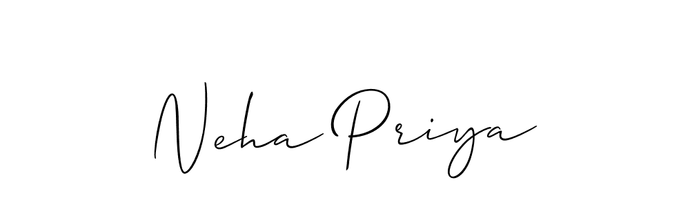 Make a short Neha Priya signature style. Manage your documents anywhere anytime using Allison_Script. Create and add eSignatures, submit forms, share and send files easily. Neha Priya signature style 2 images and pictures png