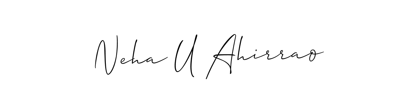 The best way (Allison_Script) to make a short signature is to pick only two or three words in your name. The name Neha U Ahirrao include a total of six letters. For converting this name. Neha U Ahirrao signature style 2 images and pictures png