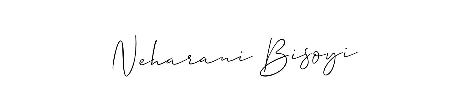 Allison_Script is a professional signature style that is perfect for those who want to add a touch of class to their signature. It is also a great choice for those who want to make their signature more unique. Get Neharani Bisoyi name to fancy signature for free. Neharani Bisoyi signature style 2 images and pictures png