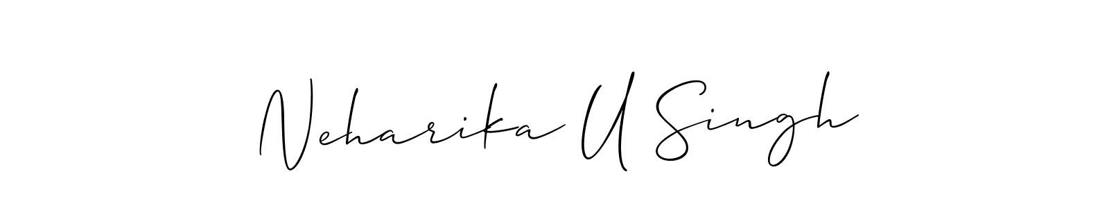 Similarly Allison_Script is the best handwritten signature design. Signature creator online .You can use it as an online autograph creator for name Neharika U Singh. Neharika U Singh signature style 2 images and pictures png