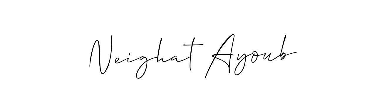Make a beautiful signature design for name Neighat Ayoub. With this signature (Allison_Script) style, you can create a handwritten signature for free. Neighat Ayoub signature style 2 images and pictures png