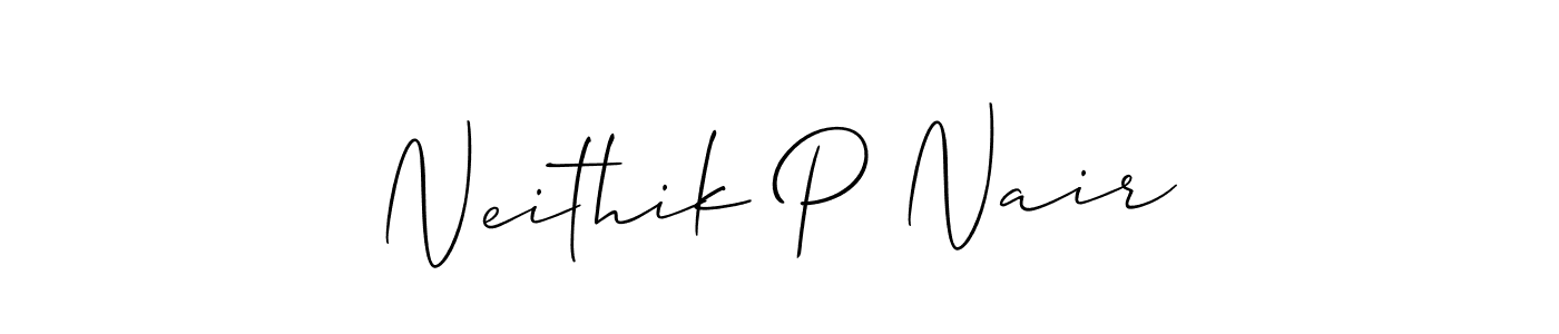 Design your own signature with our free online signature maker. With this signature software, you can create a handwritten (Allison_Script) signature for name Neithik P Nair. Neithik P Nair signature style 2 images and pictures png