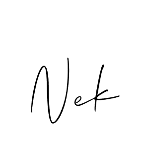 The best way (Allison_Script) to make a short signature is to pick only two or three words in your name. The name Nek include a total of six letters. For converting this name. Nek signature style 2 images and pictures png