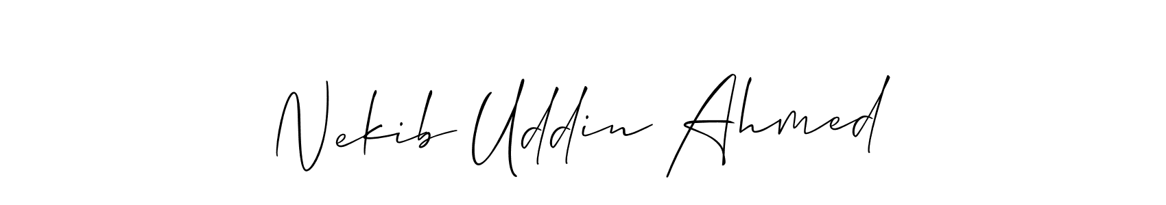 The best way (Allison_Script) to make a short signature is to pick only two or three words in your name. The name Nekib Uddin Ahmed include a total of six letters. For converting this name. Nekib Uddin Ahmed signature style 2 images and pictures png