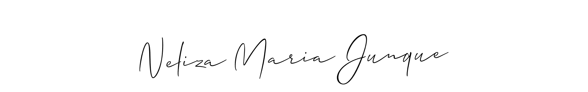 The best way (Allison_Script) to make a short signature is to pick only two or three words in your name. The name Neliza Maria Junque include a total of six letters. For converting this name. Neliza Maria Junque signature style 2 images and pictures png