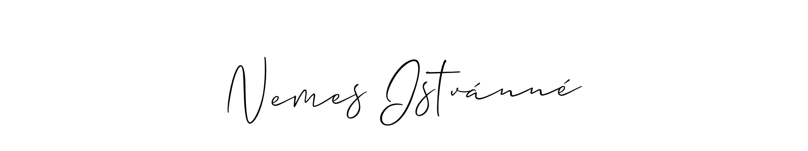 The best way (Allison_Script) to make a short signature is to pick only two or three words in your name. The name Nemes Istvánné include a total of six letters. For converting this name. Nemes Istvánné signature style 2 images and pictures png