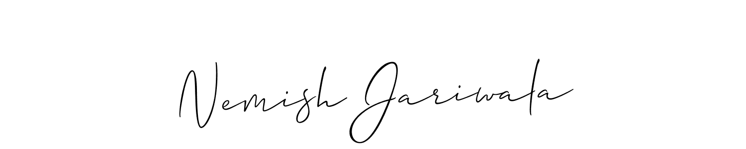 The best way (Allison_Script) to make a short signature is to pick only two or three words in your name. The name Nemish Jariwala include a total of six letters. For converting this name. Nemish Jariwala signature style 2 images and pictures png