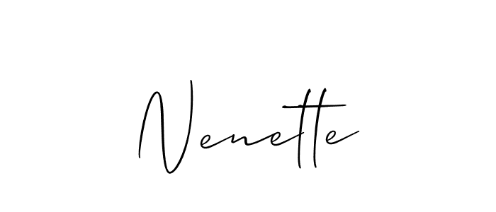 Use a signature maker to create a handwritten signature online. With this signature software, you can design (Allison_Script) your own signature for name Nenette. Nenette signature style 2 images and pictures png