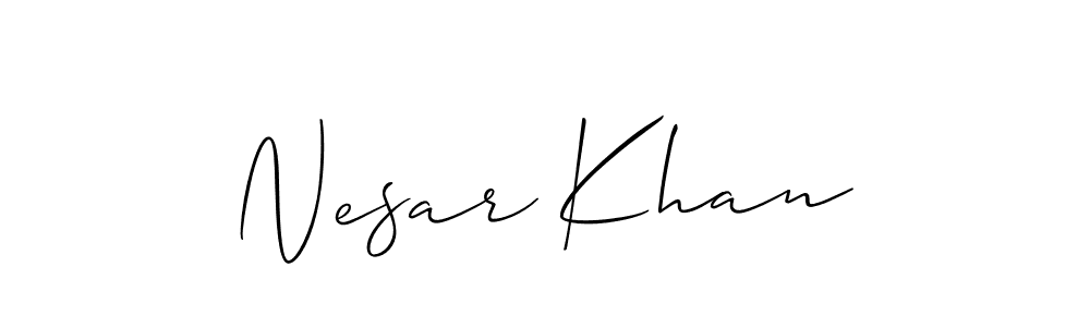 The best way (Allison_Script) to make a short signature is to pick only two or three words in your name. The name Nesar Khan include a total of six letters. For converting this name. Nesar Khan signature style 2 images and pictures png
