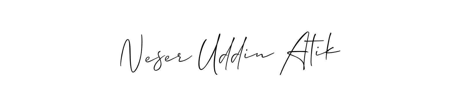 This is the best signature style for the Neser Uddin Atik name. Also you like these signature font (Allison_Script). Mix name signature. Neser Uddin Atik signature style 2 images and pictures png