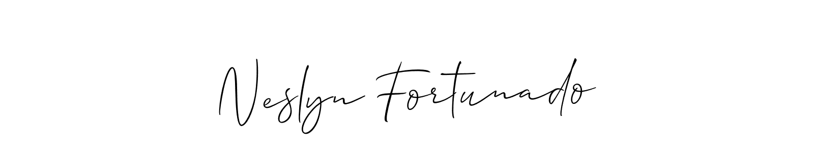 The best way (Allison_Script) to make a short signature is to pick only two or three words in your name. The name Neslyn Fortunado include a total of six letters. For converting this name. Neslyn Fortunado signature style 2 images and pictures png