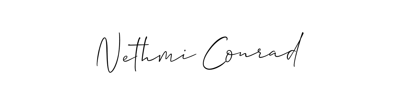 Allison_Script is a professional signature style that is perfect for those who want to add a touch of class to their signature. It is also a great choice for those who want to make their signature more unique. Get Nethmi Conrad name to fancy signature for free. Nethmi Conrad signature style 2 images and pictures png