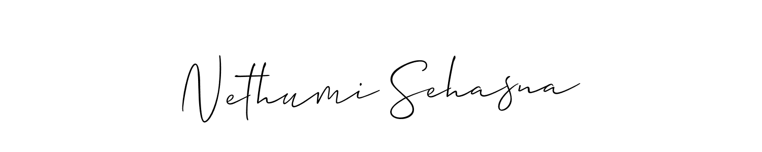 Make a beautiful signature design for name Nethumi Sehasna. With this signature (Allison_Script) style, you can create a handwritten signature for free. Nethumi Sehasna signature style 2 images and pictures png
