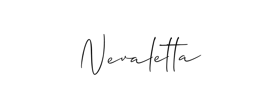 Allison_Script is a professional signature style that is perfect for those who want to add a touch of class to their signature. It is also a great choice for those who want to make their signature more unique. Get Nevaletta name to fancy signature for free. Nevaletta signature style 2 images and pictures png