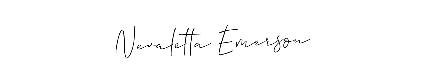 Similarly Allison_Script is the best handwritten signature design. Signature creator online .You can use it as an online autograph creator for name Nevaletta Emerson. Nevaletta Emerson signature style 2 images and pictures png