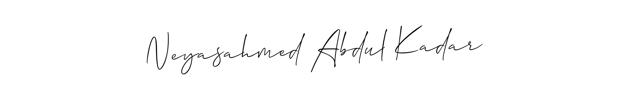 The best way (Allison_Script) to make a short signature is to pick only two or three words in your name. The name Neyasahmed Abdul Kadar include a total of six letters. For converting this name. Neyasahmed Abdul Kadar signature style 2 images and pictures png