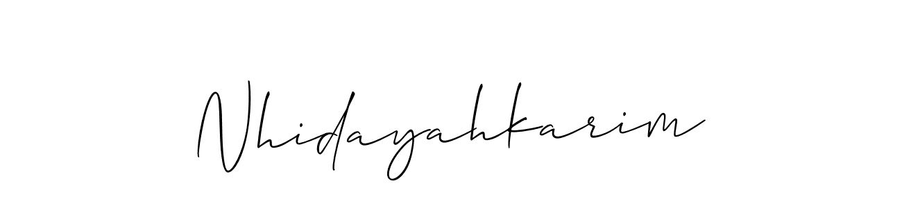 How to make Nhidayahkarim name signature. Use Allison_Script style for creating short signs online. This is the latest handwritten sign. Nhidayahkarim signature style 2 images and pictures png