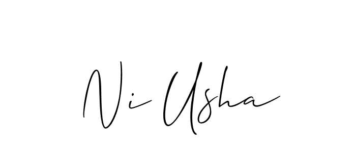 Also You can easily find your signature by using the search form. We will create Ni Usha name handwritten signature images for you free of cost using Allison_Script sign style. Ni Usha signature style 2 images and pictures png