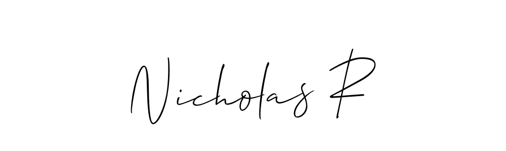 How to make Nicholas R name signature. Use Allison_Script style for creating short signs online. This is the latest handwritten sign. Nicholas R signature style 2 images and pictures png