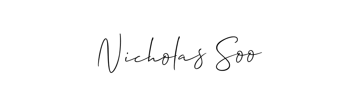 The best way (Allison_Script) to make a short signature is to pick only two or three words in your name. The name Nicholas Soo include a total of six letters. For converting this name. Nicholas Soo signature style 2 images and pictures png