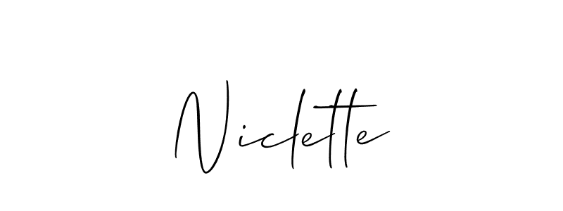 Use a signature maker to create a handwritten signature online. With this signature software, you can design (Allison_Script) your own signature for name Niclette. Niclette signature style 2 images and pictures png