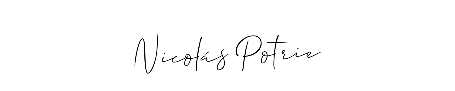 Make a short Nicolás Potrie signature style. Manage your documents anywhere anytime using Allison_Script. Create and add eSignatures, submit forms, share and send files easily. Nicolás Potrie signature style 2 images and pictures png
