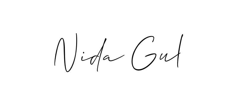 Make a beautiful signature design for name Nida Gul. With this signature (Allison_Script) style, you can create a handwritten signature for free. Nida Gul signature style 2 images and pictures png